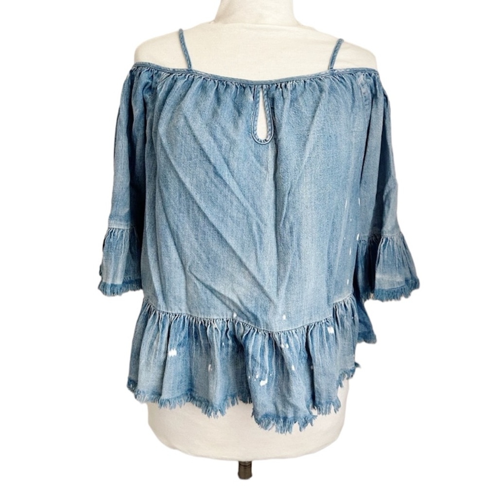 Blank NYC cold Shoulder Denim Top Ruffle Sz Medium